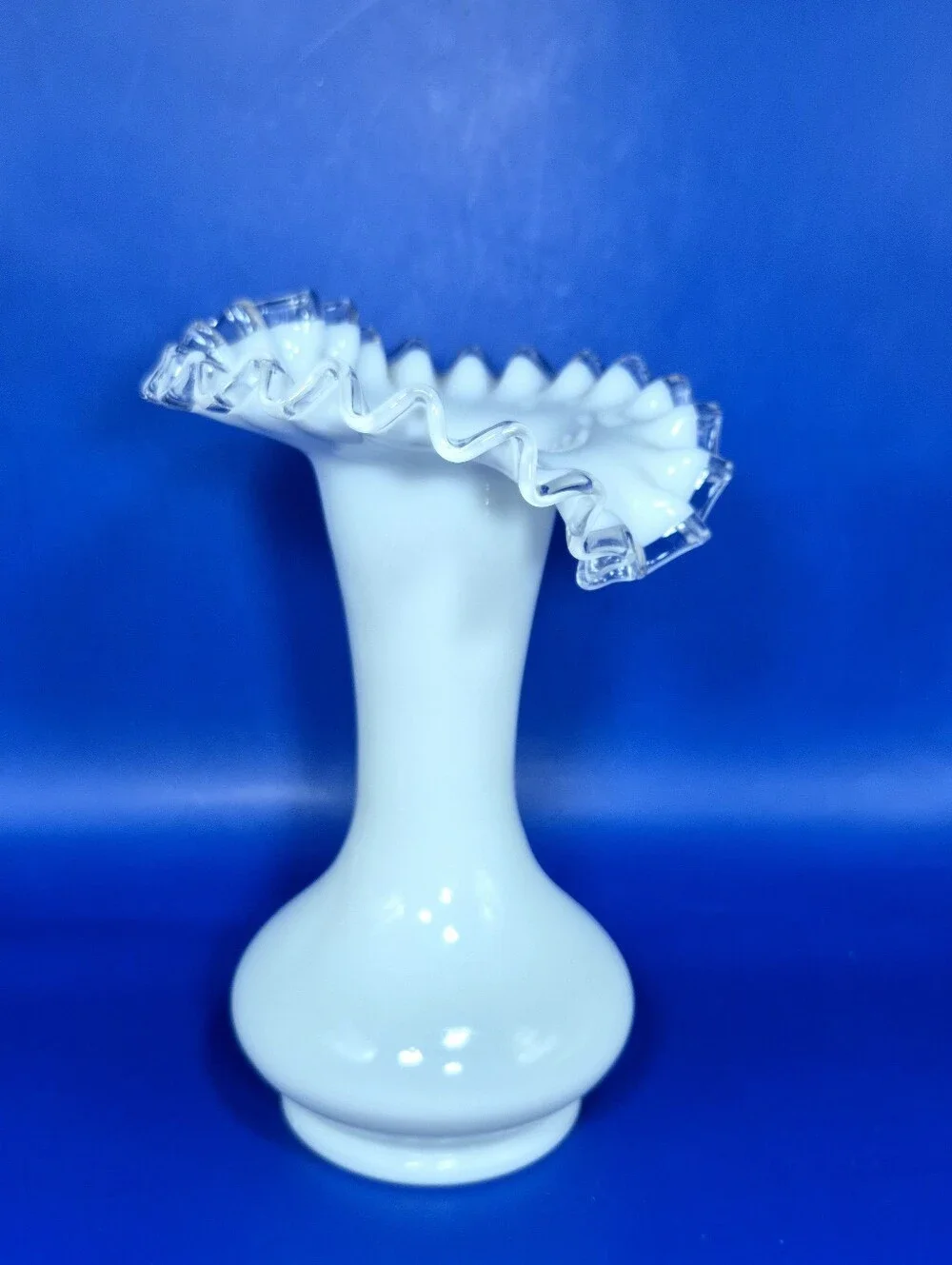 Vintage Fenton Silver Crest Milk Glass Ruffled Vase